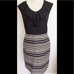 Ann Taylor Loft Black Fitted Ruffle Midi Dress